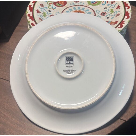 222 Fifth Suzanni Rooster Dinner Plates Set Of 5 Hand Painted Porcelain - Picture 5 of 9